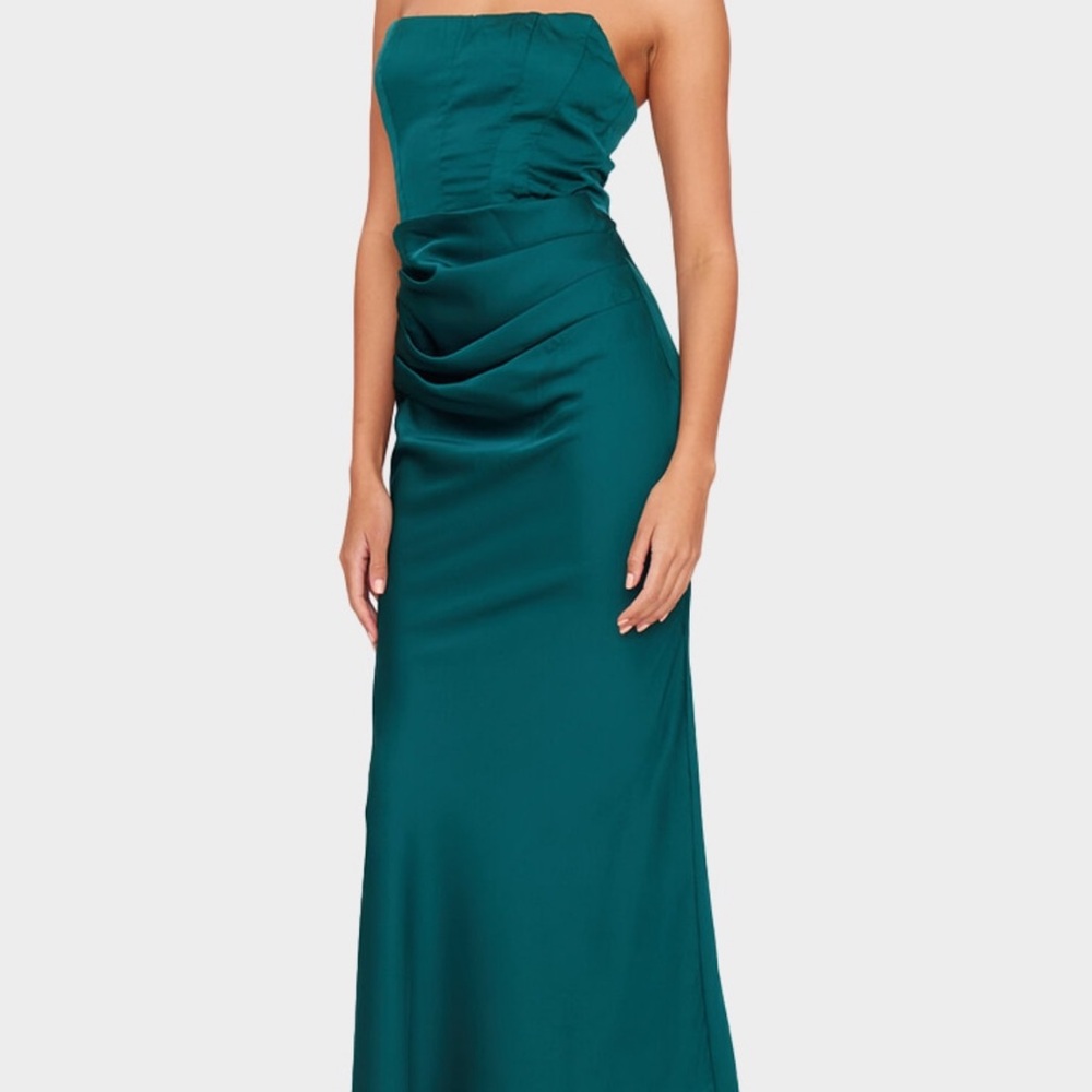 EMERALD GREEN SATIN CORSET DETAIL DRAPED MAXI DRESS size 8 M pretty little thing